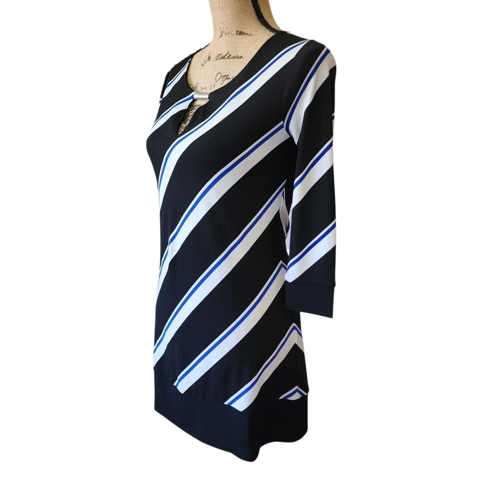 White House Black Market Stripe Keyhole Tunic Dress Blue Black – XXS - Picture 3 of 8